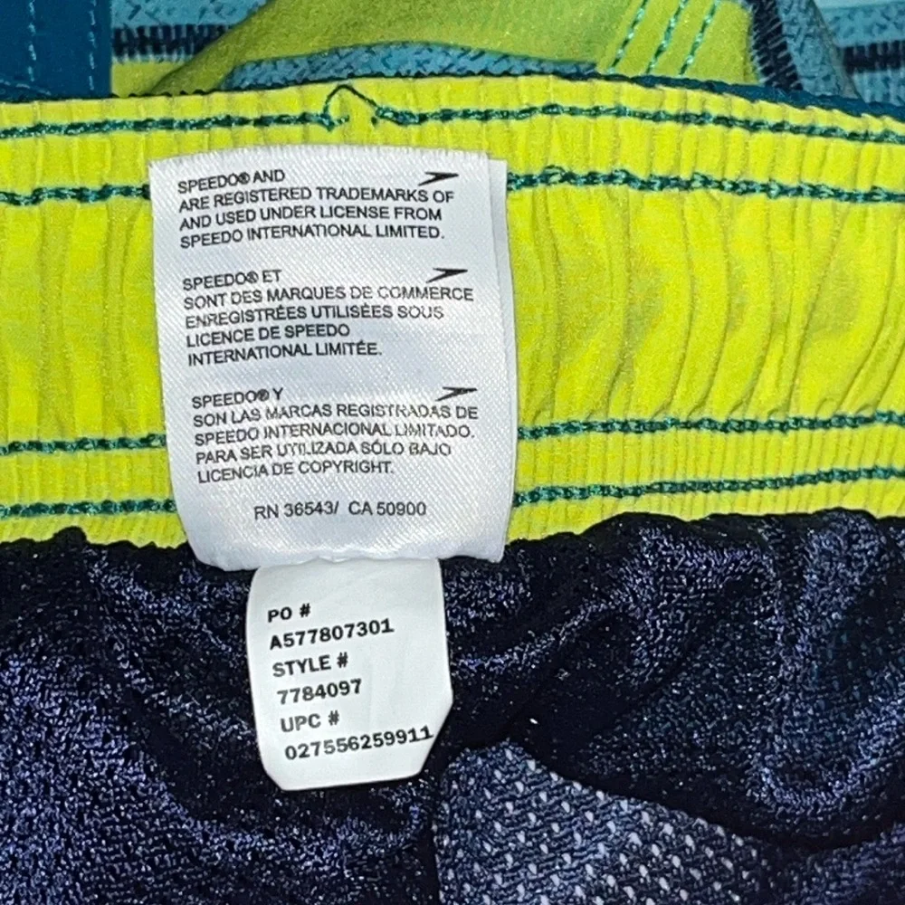 Speedo Mens Blue Green White Swim Short Size Medium with Liner and Elastic Waist